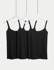 3pk Cotton Rich Lace Trim Vests