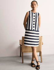Pure Linen Striped Knee Length Shift Dress