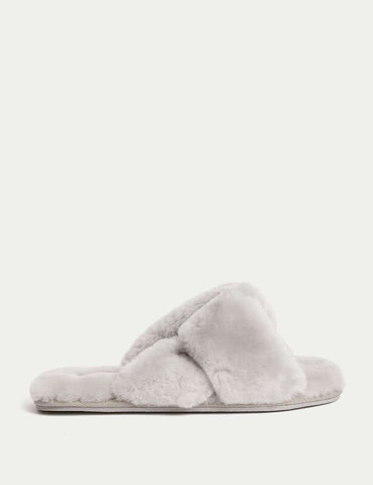 Shearling Knotted Open Toe Slider Slippers