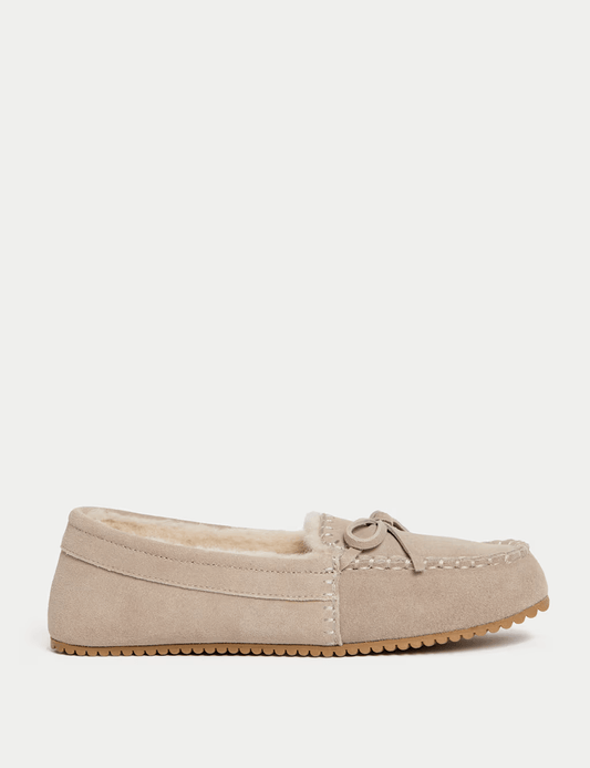 Suede Stitch Detail Moccasin Slippers