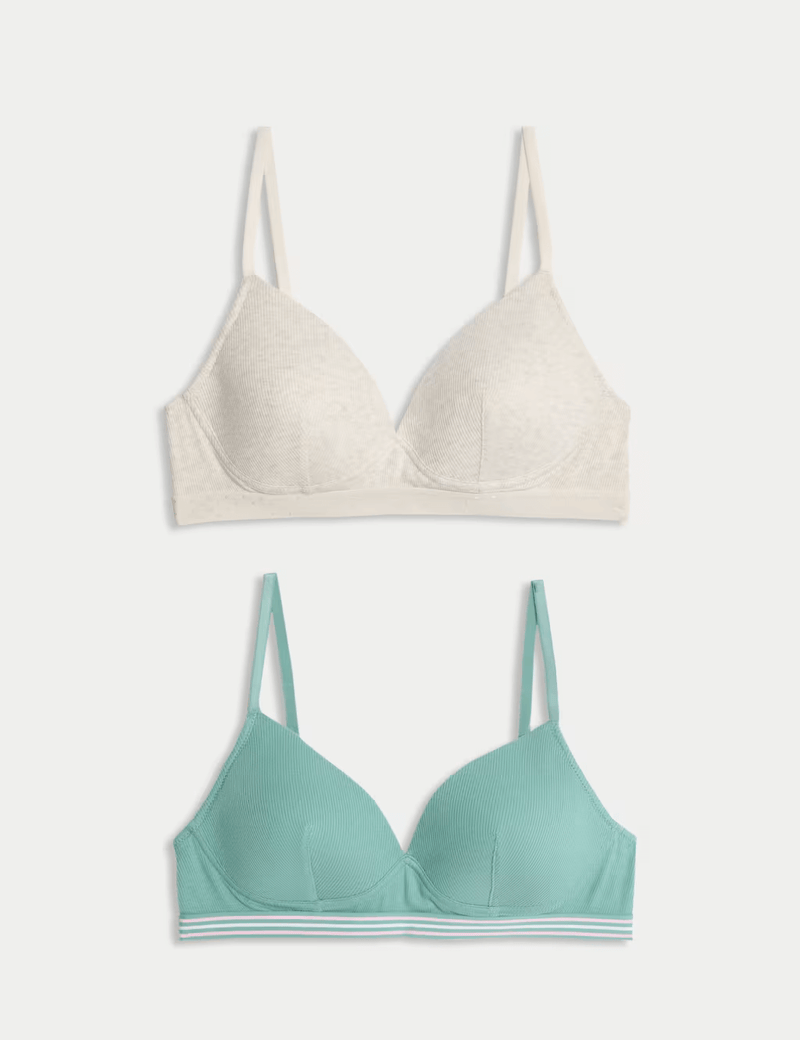 2pk Non Wired Cotton Rich Ribbed First Bras AA-D