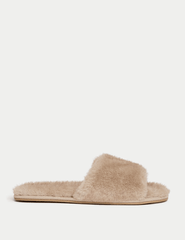 Faux Fur Open Toe Slippers