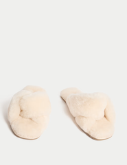 Shearling Knotted Open Toe Slider Slippers