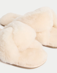Shearling Knotted Open Toe Slider Slippers