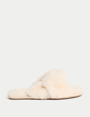 Shearling Knotted Open Toe Slider Slippers