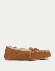 Suede Stitch Detail Moccasin Slippers