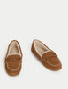 Suede Stitch Detail Moccasin Slippers