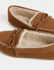 Suede Stitch Detail Moccasin Slippers